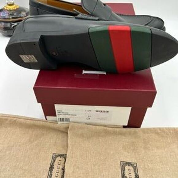 Men's Gucci, leather strap penny loafer with web detail size 6.5 fits 7.5 US - Picture 7 of 15